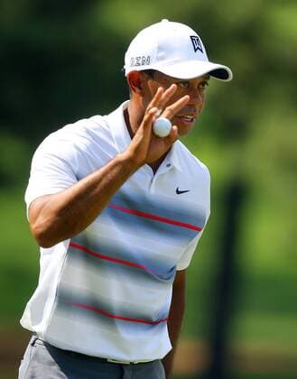 April 9, 2015 - Augusta, Georgia, U.S. - TIGER WOODS pars 7 after missing his birdie attempt during the first round at the Masters Golf Tournament. Woods recovered and made par at No. 16 at the Masters. Golf 2015 - Masters Tournament - Round 1 - ZUMAm67_