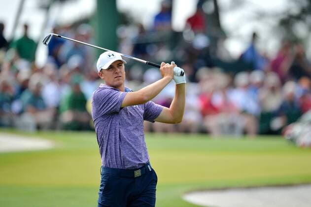 Jordan Spieth hits his tee shot on the 3rd hole in the second round of the 2015 Masters Tournament at Augusta National Golf Club in Augusta, Georgia on April 10, 2015.  AUG20150410107 KEVINxDIETSCH