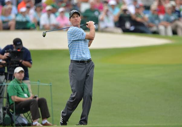 Jim Furyk hits his tee shot on the 3rd hole in the second round of the 2015 Masters Tournament at Augusta National Golf Club in Augusta, Georgia on April 10, 2015.  AUG20150410119 KEVINxDIETSCH