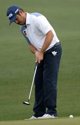 April 10, 2015 - Augusta, GA, USA - Louis Oosthuizen putts his ball onto the second green at Augusta National Golf Club during second round action in the Masters on Friday, April 10, 2015 in Augusta, Fla. Masters Day 2 - ZUMAm67_