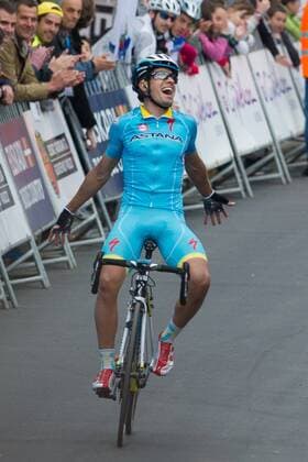 Mikel Landa of ASTANA PRO TEAM celebrates winning Stage Five of 55 Vuelta al Pais Vasco (Tour of the Basque Country) from Eibar to Aia on April 10, 2014 