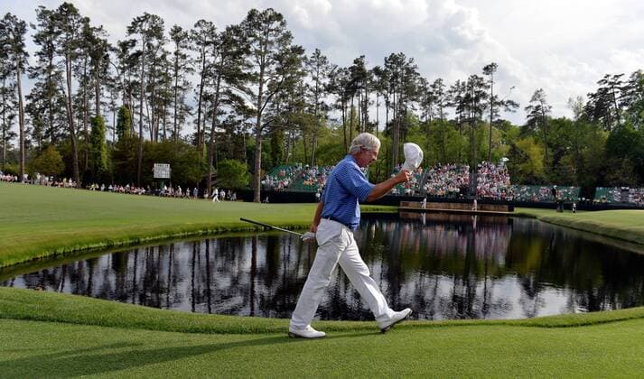 April 10, 2015 - Augusta, GA, USA - Ben Crenshaw walks around the pond to the 15th green during the second round of the Masters at Augusta National Golf Club on Friday, April 10, 2015, in Augusta, Ga. Masters day 2 - ZUMAm67_