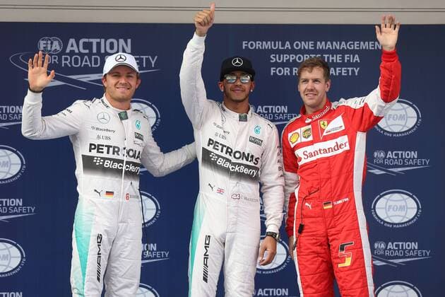 Motorsports: FIA Formula One World Championship WM Weltmeisterschaft 2015, Grand Prix of China, 6 Nico Rosberg (GER, Mercedes AMG Petronas Formula One Team), 44 Lewis Hamilton (GBR, Mercedes AMG Petronas Formula One Team), 5 Sebastian Vettel (GER, Scuderia Ferrari), xHOCHxZWEIx