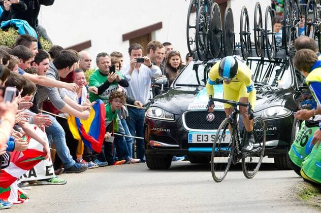 Sergio Henao of SKY competes during the 18,3 km individual time-trial and last stage of the 55rd edition of the Vuelta al Pais Vasco (Tour of the Basque Country) cycling race in Aia on April 11, 2015 