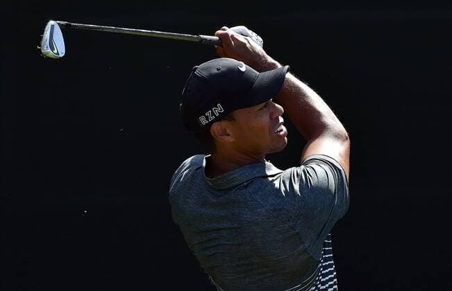 April 11, 2015 - Augusta, GA, USA - TIGER WOODS hits from the 16th tee during the third round of the Masters at Augusta National Golf Club in Augusta, Ga. Golf 2015 - Masters - Day Three - ZUMAm67_