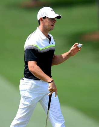 April 11, 2015 - Augusta, GA, USA - Rory McIlroy acknowledges the cheers of the gallery after sinking a putt on the 7th green during the third round of the Masters at Augusta National Golf Club on Saturday, April 11, 2015, in Augusta, Ga. The Masters, Day 3 - ZUMAm67_