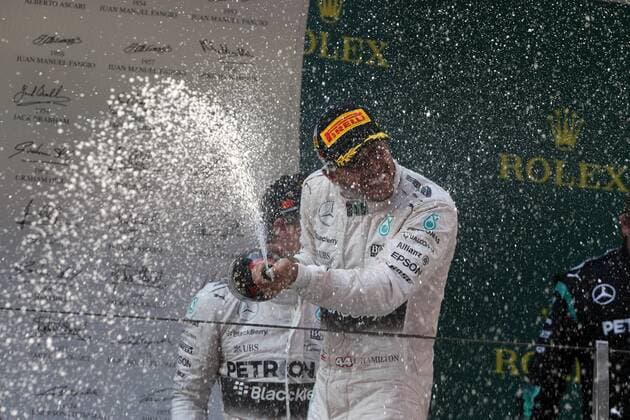 12.04.2015 - Race, Lewis Hamilton (GBR) Mercedes AMG F1 W06 race winner and 2nd position Nico Rosberg (GER) Mercedes AMG F1 W06 Chinese Grand Prix, Shanghai 09 - 12 April 2015 