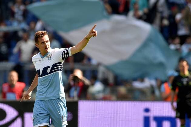 12.04.2015. Rome, Italy. Serie A Football. Lazio Roma versus FC Empoli. Miroslav Klose celebrates after he scored making it 0-2 for Lazio xGiuseppexMaffiax  ActionPlus11612788