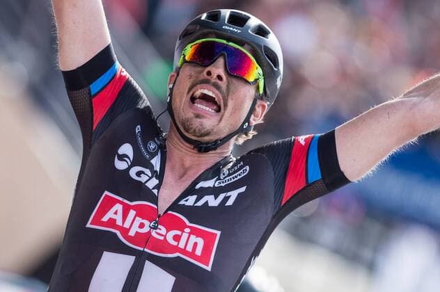- ROUBAIX, FRANCE: German John Degenkolb of Team Giant-Alpecin celebrates after winning the Paris-Roubaix one day cycling race, 253,5 km from Compiegne to the Velodrome in Roubaix, Sunday 12 April 2015. LUCxCLAESSEN  x04603179x
