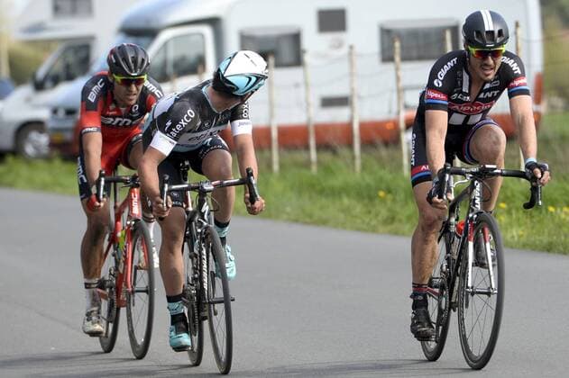 - ROUBAIX, FRANCE: Belgian Greg Van Avermaet of BMC Racing Team, Belgian Yves Lampaert of team Ettix - Quick-Step and German John Degenkolb of Team Giant-Alpecin pictured during the Paris-Roubaix one day cycling race, 253,5 km from Compiegne to the Velodrome in Roubaix, Sunday 12 April 2015. DIRKxWAEM  x04603265x