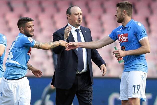 Esultanza di Lorenzo Insigne Napoli, Rafael Benitez Napoli, David Silva Lopez Napoli, Napoli 12-04-2015 Stadio San Paolo Football Calcio Serie A Napoli - Fiorentina Foto Cesare Purini Insidefoto cesarexpurini