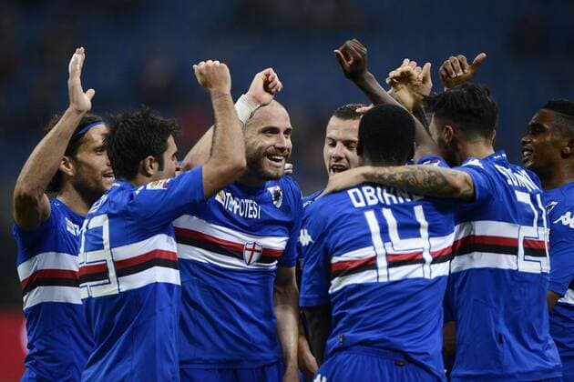 Esultanza gol di Roberto Soriano Sampdoria 0-1. Celebration goal Milano 12-04-2015 Stadio Giuseppe Meazza - Football Calcio Serie A Milan - Sampdoria. Foto Giuseppe Celeste Insidefoto giuseppexceleste