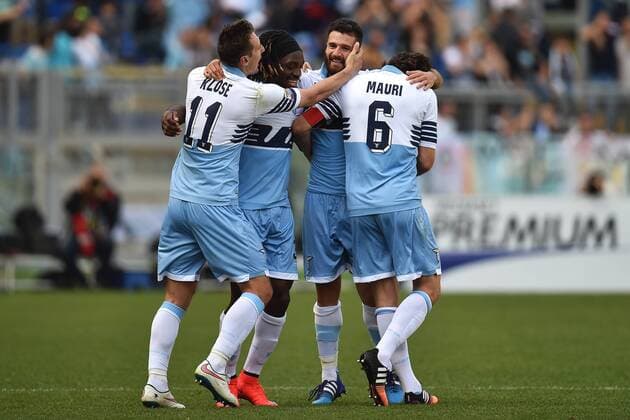 Antonio Candreva (2R), Miroslav Klose, Luis Pedro Cavanda, Stefano Mauri Roma 12-04-2015 Stadio Olimpico, Football Calcio Serie A Lazio Rom vs FC Empoli andreaxstaccioli