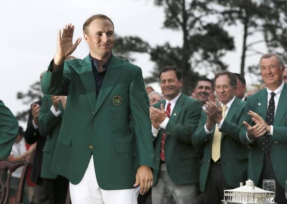 Spieth achieves wire-to-wire Masters victory Jordan Spieth (front), wearing his Green Jacket, waves at the crowd after winning the 2015 Masters Golf Tournament at Augusta National Golf Club in Augusta, the United States, on April 12, 2015. 