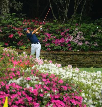 April 12, 2015 - Augusta, GA, USA - Jordan Spieth tees off on the 13th hole on his way to a birdie and winning the 2015 Masters on Sunday, April 12, 2015, at Augusta National Golf Club in Augusta, Ga. Masters final round - ZUMAm67_
