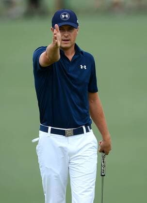 April 12, 2015 - Augusta, GA, USA - Jordan Spieth lines up his putt on the second green during the final round of the Masters on Sunday, April 12, 2015, at Augusta National Golf Club in Augusta, Ga. Masters final round - ZUMAm67_