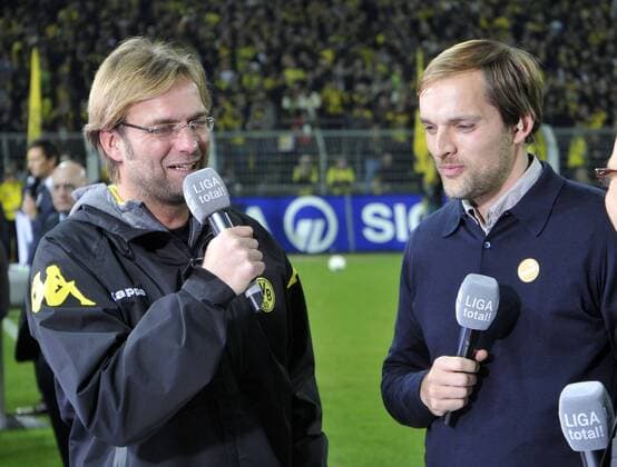Im Gespräch: Trainer Jürgen Klopp (BvB li.) und Thomas Tuchel. HM
