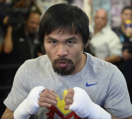 April 15,2015. Hollywood CA.USA. Manny Pacquiao trains with Freddie Roach media day at the wild card gym Wednesday. Manny Pacquiao gets ready for his big fight with Floyd Mayweather Jr. on May 2nd at the MGM Grand hotel in Las Vegas. Pacquiao Media Day - ZUMAbl1_