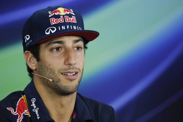 April 16, 2015 - Sakhir, Kingdom of Bahrain - DANIEL RICCIARDO of Australia and Infiniti Red Bull Racing talks during the press conference PK Pressekonferenz of the 2015 Formula 1 Bahrain Grand Prix at Bahrain International Circuit in Sakhir, Kingdom of Bahrain. F1 2015 - Bahrain Grand Prix - Preparations - ZUMAg147