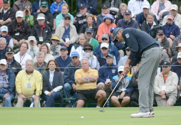 April 16, 2015 - Hilton Head Island, SC, USA - Matt Kuchar putts on the 10th green during the first round of the RBC Heritage Presented by Boeing on Thursday, April 16, 2015, at Harbour Town Golf Links in Sea Pines on Hilton Head Island, S.C. RBC Heritage Presented by Boeing - ZUMAm67_