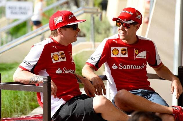 Kimi Räikkönen, Sebastian Vettel, Scuderia Ferrari, formula 1 GP, Bahrain in Manama Shakir 17.04.2015 Photo:mspb Jerry Andre Kimi Räikkönen, Sebastian Vettel, formula 1 GP, Bahrain