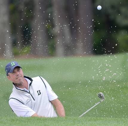 April 17, 2015 - Hilton Head, SC, USA - Matt Kuchar hits from the bunker on the 9th hole during the second round of the RBC Heritage Presented by Boeing at Harbour Town Golf Links in Sea Pines on Hilton Head Island, S.C., on Friday, April 17, 2015. RBC Heritage, second round - ZUMAm67_