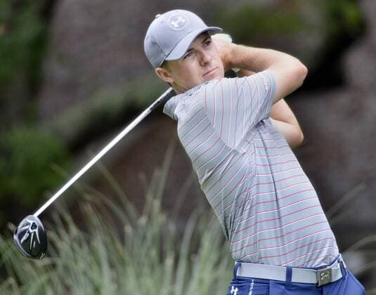 April 18, 2015 - Hilton Head Island, SC, USA - Jordan Spieth hits from the 2nd tee during the third round of the RBC Heritage Presented by Boeing on Saturday, April 18, 2015, at Harbour Town Golf Links on Hilton Head Island, S.C. HeritaRBC Heritage Presented by Boeing, third round - ZUMAm67_