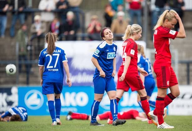 Berlin, Deutschland, 19.04.2015: Fußball 1. Bundesliga Frauen Saison 2014 2015 - 1. FFC Turbine Potsdam - Bayer Leverkusen. Frust Natasa Andonova (Potsdam)