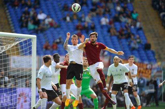 Football - soccer: Serie A, AS Rom - Atalanta Bergamo, Davide Astori and German Denis (Hinweis: Verwendung nur in Deutschland - only Germany) xHOCHxZWEIx xItalyxPhotoxPressx 