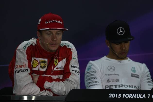 19.04.2015 - Race, press conference PK Pressekonferenz Kimi Raikkonen (FIN) Scuderia Ferrari SF15-T and Lewis Hamilton (GBR) Mercedes AMG F1 W06 Bahrain Grand Prix, Sakhir 16 - 19 April 2015 