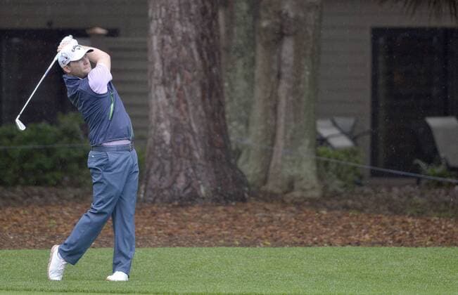 April 19, 2015 - Hilton Head, SC, USA - Branden Grace hits his ball on the fairway on the first hole during the final round of the RBC Heritage Presented by Boeing on Sunday, April 19, 2015, at Harbour Town Golf Links on Hilton Head Island, S.C. RBC Heritage final round - ZUMAm67_