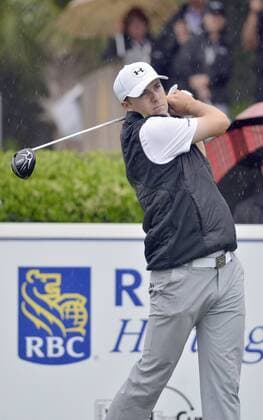 April 19, 2015 - Hilton Head, SC, USA - Jordan Spieth tees off on the first hole during the final round of the RBC Heritage Presented by Boeing on Sunday, April 19, 2015, at Harbour Town Golf Links on Hilton Head Island, S.C. RBC Heritage final round - ZUMAm67_