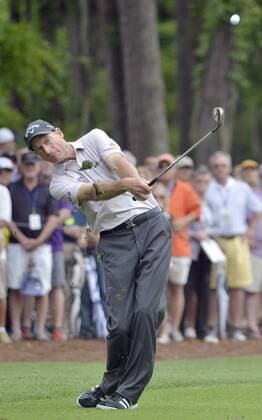 April 19, 2015 - Hilton Head, SC, USA - Jim Furyk hits his ball on the fairway on the ninth hole during the final round of the RBC Heritage Presented by Boeing on Sunday, April 19, 2015, at Harbour Town Golf Links on Hilton Head Island, S.C. RBC Heritage final round - ZUMAm67_