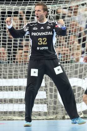Kiel, 19. April 2015 Handball, Saison 2014 2015, EHF Champions League, Viertelfinale, THW Kiel (GER) - Pick Szeged (HUN): Steinar Ege (THW Kiel, 32) jubelt nach einer Parade