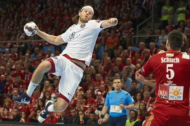VESZPREM, HUNGARY, 19 APRIL 2015, MKB-MVM Veszprem- PSG ( : )) VELUX EHF Champoins Legaue Handball match for getting in to the FINAL4. Mikkel Hansen,VELUX EHF Champions League Quarter-final Leg 2 JanosxMaroti 