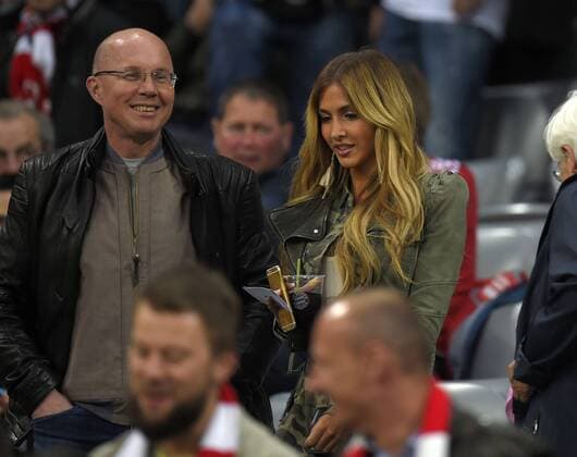 Fußball, Mario Götze und Vater Jürgen 21.04.2015, Fussball Championsleague 2014 2015, Viertelfinale Rückspiel, FC Bayern München - FC Porto, in der Allianz-Arena München. Freundin Ann-Kathrin Brömmel und Mario Götze (Bayern) mit Mario Götze (Bayern) seinem Vater Jürgen 