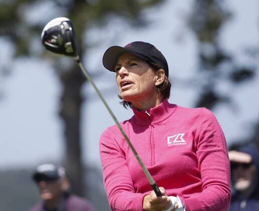 April 23, 2015 - Daly City, CA, USA - Juli Inkster tees off on the 6th hole during the first round of the Swinging Skirts LPGA Golf Damen Classic at Lake Merced Golf Club in Daly City, Calif., on Thursday, April 23, 2015. Swinging Skirts LPGA Classic at Lake Merced Golf Club - ZUMAm67_