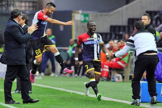 An Udine 25 04 2015 - campionato di calcio serie A Udinese Calcio vs AC Mailand: Torjubel Emmanuel Agyemang-Badu 