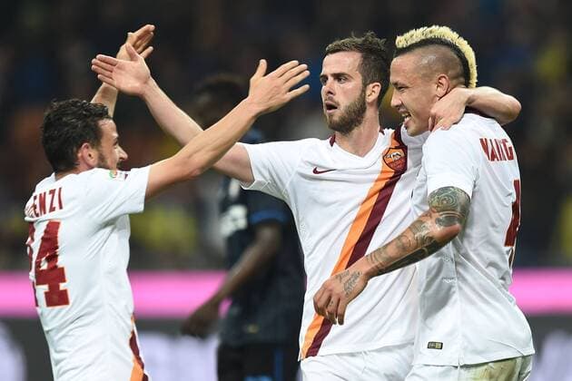 Mg Milano 25 04 2015 - campionato di calcio serie A Inter Mailand vs AS Rom: Torjubel Radja Nainggolan 