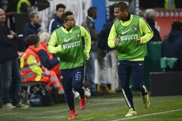 Lukas Podolski, Xerdan Shaqiri Inter - Mailand, 25-04-2015 Stadio Giuseppe Meazza - Football Calcio Serie A Inter Mailand vs AS Rom giuseppexceleste