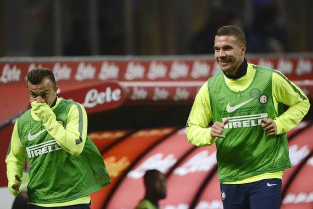 Lukas Podolski, Xerdan Shaqiri Inter - Mailand, 25-04-2015 Stadio Giuseppe Meazza - Football Calcio Serie A Inter Mailand vs AS Rom giuseppexceleste