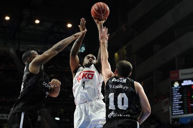 MADRID,SPAIN: K.C.Rivers, 4 forward of Real Madrid in action during Liga Endesa game between Real Madrid vs Dominion Bilbao B. at Barclaydcard Center on 26 04 2015, in MADRID, SPAIN. (Photo by Sonia Canada Cordon Press) 