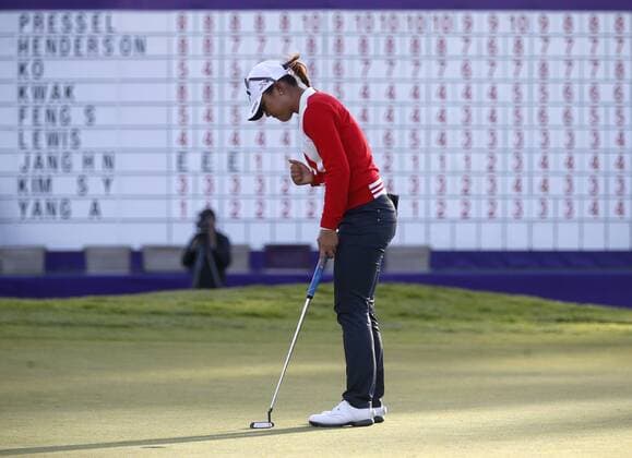 April 26, 2015 - Daly City, CA, USA - Lydia Ko reacts to birding the 18th hole on the second playoff hole to win the final round of the Swinging Skirts LPGA Golf Damen Classic on Sunday, April 26, 2015, at Lake Merced Golf Club in Daly City, Calif. Swinging Skirts LPGA Classic - ZUMAm67_