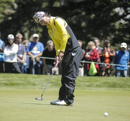 APR 26, 2015 San Francisco, CA : Min Seo Kwak take a putt shot at the First hole during LPGA Golf Damen Swinging Skirts Classic at Lake Merced Golf Club San Francisco, CA LPGA Golf 2015: Swinging Skirts Classic Final Round APR 26 - ZUMAc04_
