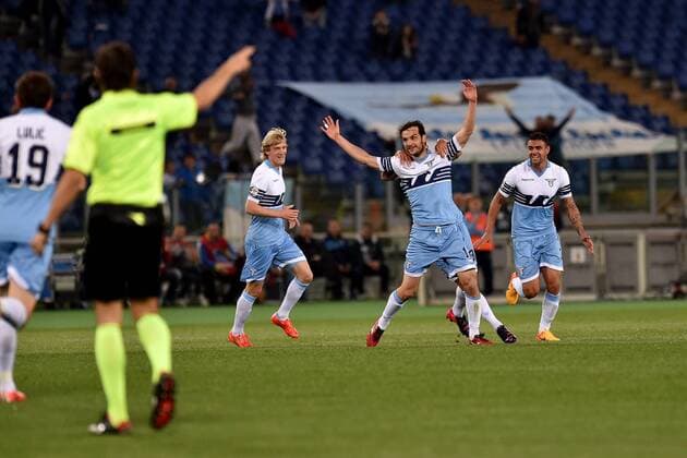 29.04.2015. Rome, Italy. Serie A Football. Lazio versus Parma. Marco Parolo celebrates after he scores the 1-0 goal for Lazio xGiuseppexMaffiax  ActionPlus11616563