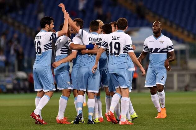 29.04.2015. Rome, Italy. Serie A Football. Lazio versus Parma. Miroslav Klose celebrates with his teammates after he scored the goal for 2-0 for Lazio xGiuseppexMaffiax  ActionPlus11616570