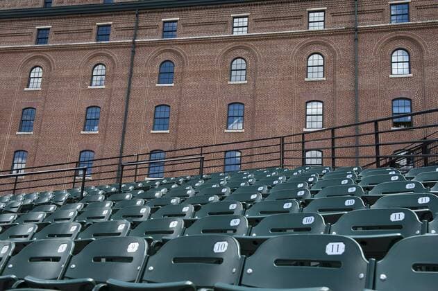 Orioles Park at Camden Yards is seen completely empty of fans in the first inning of the Orioles game against the Chicago White Sox, in Baltimore, Maryland on April 29, 2015. For the first time in Major League Baseball s history fans were not allowed to the game because of the ongoing civil unrest and protest in Baltimore in the wake of Freddie Gray s death. The late 25-year-old died earlier this month from a spinal injury while in police custody.  BAL20150429305 KEVINxDIETSCH
