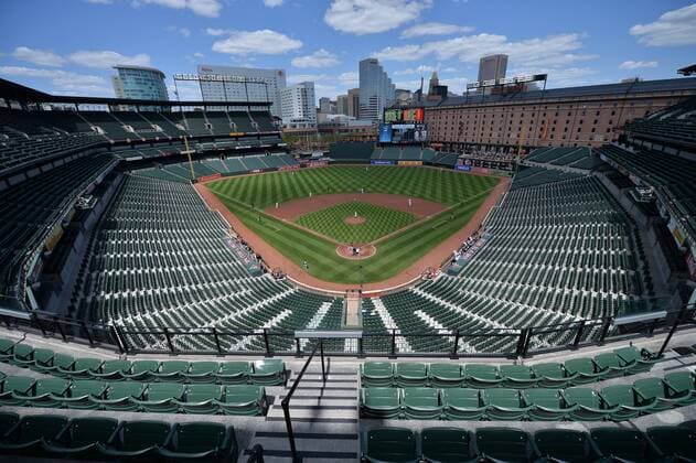 Orioles Park at Camden Yards is seen completely empty of fans in the first inning of the Orioles game against the Chicago White Sox, in Baltimore, Maryland on April 29, 2015. For the first time in Major League Baseball s history fans were not allowed to the game because of the ongoing civil unrest and protest in Baltimore in the wake of Freddie Gray s death. The late 25-year-old died earlier this month from a spinal injury while in police custody.  BAL20150429309 KEVINxDIETSCH