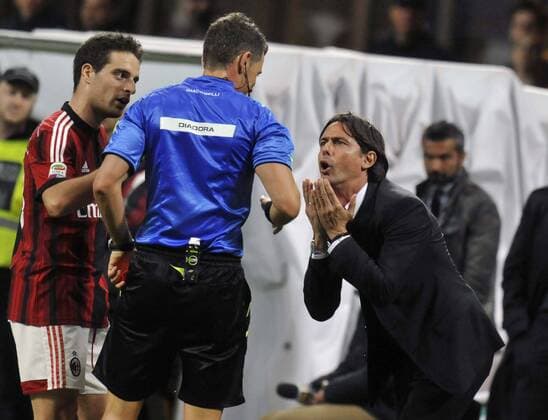 IPP20150429 Football - soccer: Serie A, AC Mailand - CFC Genua 1893, filippo inzaghi, referee piero giacomelli xHOCHxZWEIx xItalyxPhotoxPressx 