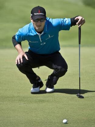 Zach Johnson lines up a putt on the first hole of the World Golf Championship Cadillac Match Play at Harding Park in San Francisco on April 29, 2015.  SXP2015042912 TERRYxSCHMITT